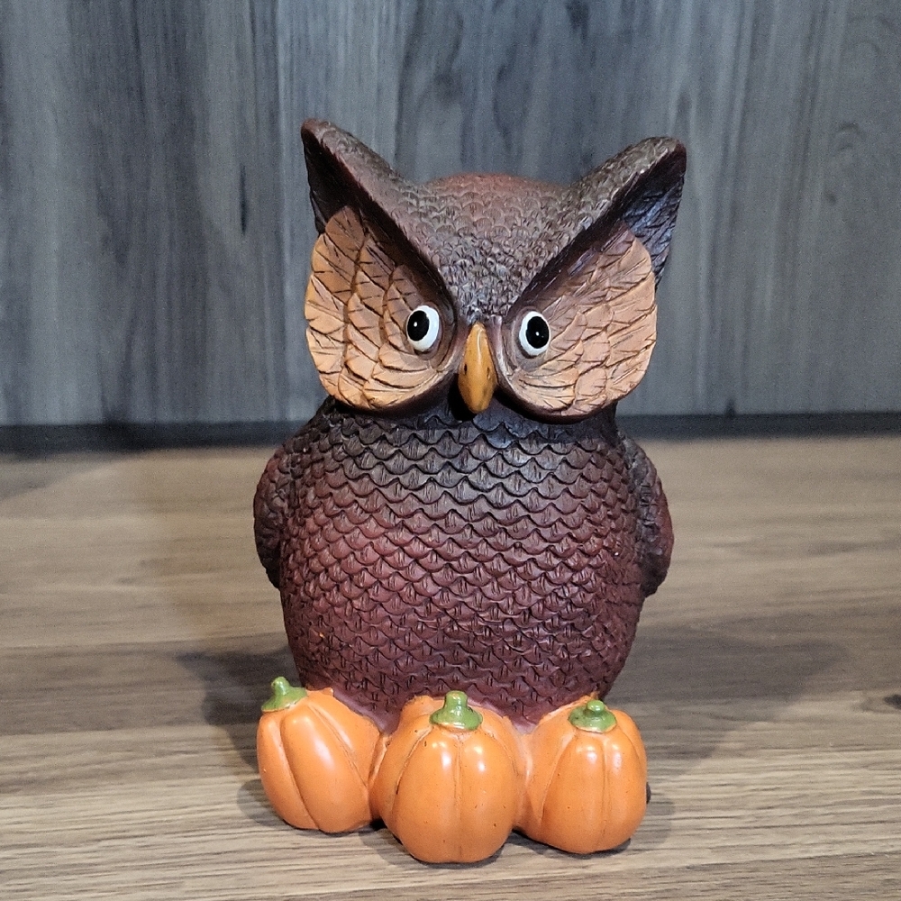 Vintage Owl Figurine with Pumpkins Fall Decor